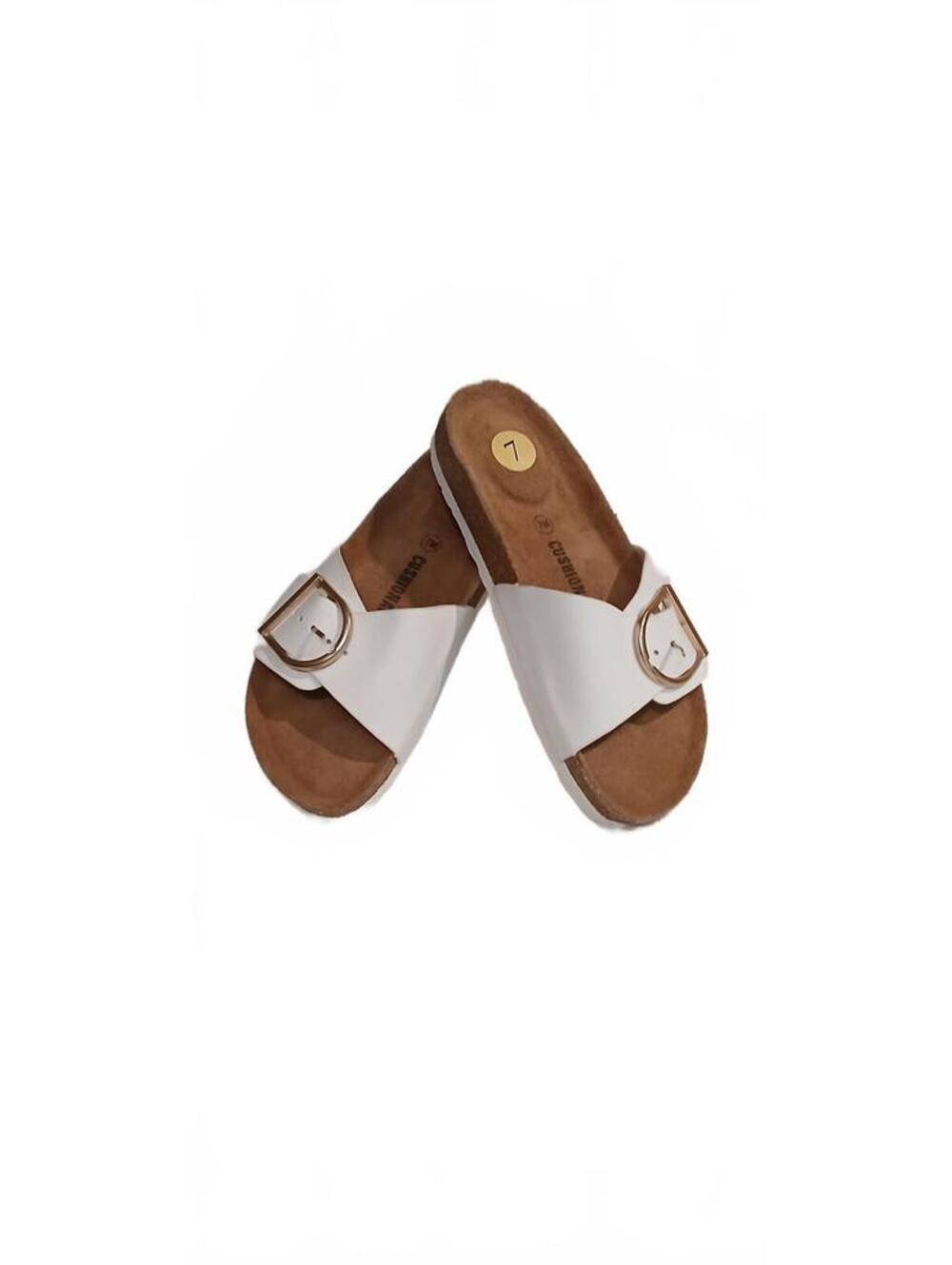 Cushionaire Leeds White Big Buckle Slide On Shoes Womens Sz 7M
